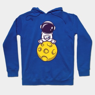 Cute Astronaut Sitting On Moon Cartoon Hoodie